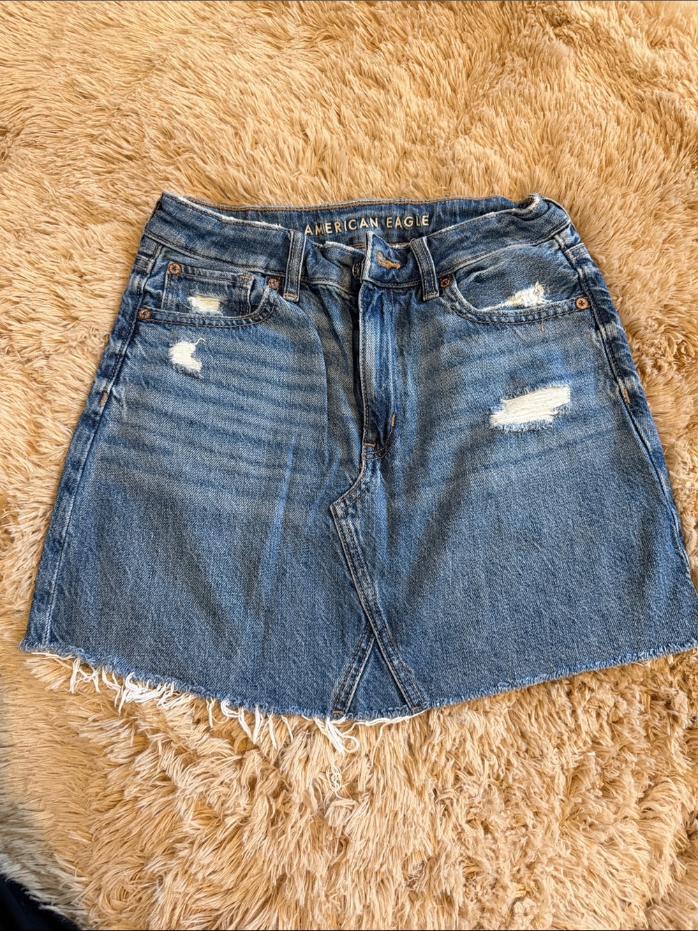 American Eagle Outfitters Blue Distressed Denim Mini Skirt